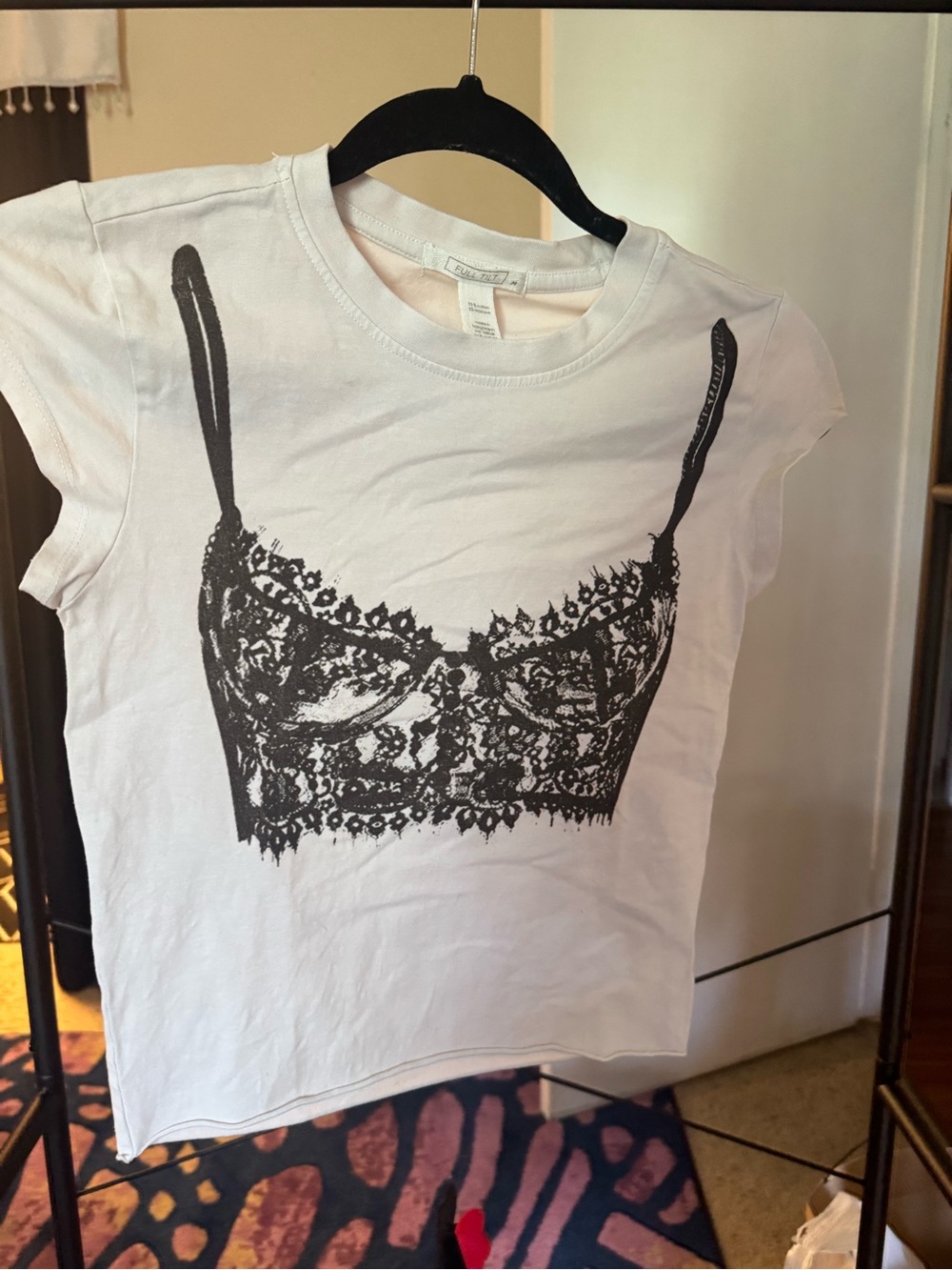 Full Tilt White Tee with Black Lace-Bralette Graphic